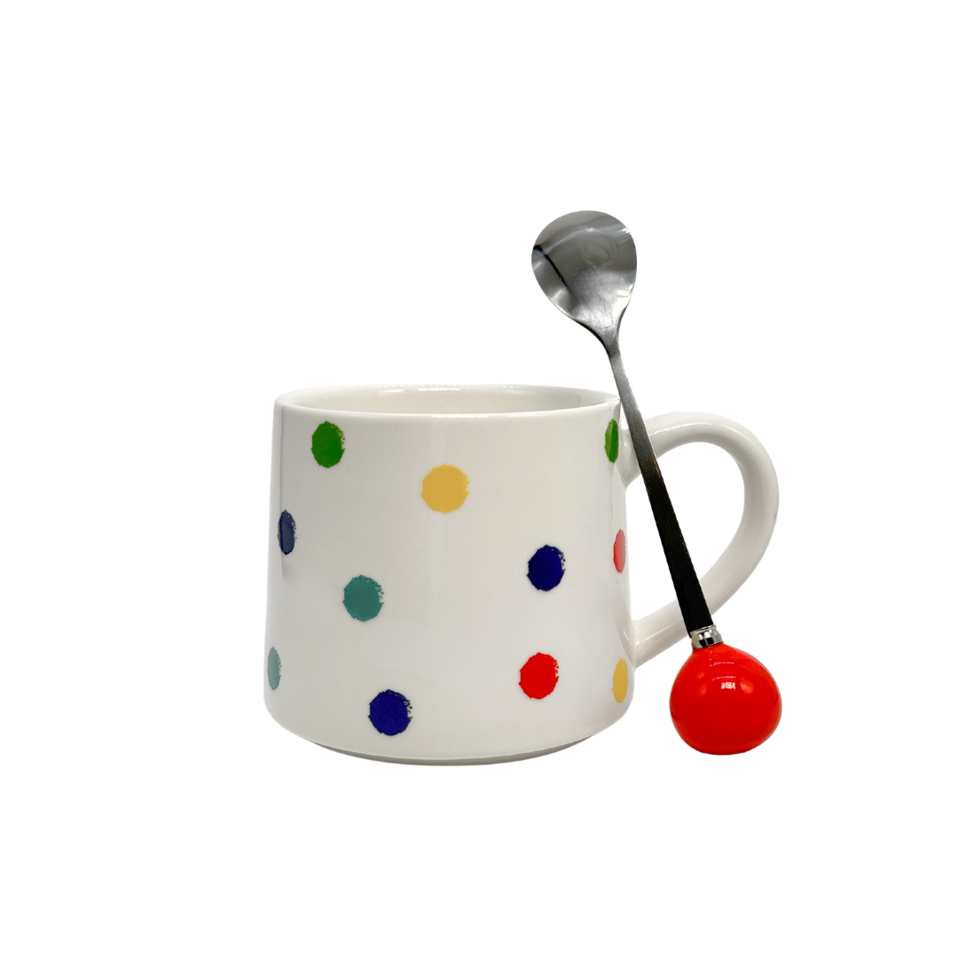 Rainbow Dot Muggy - with lid & stirring spoon