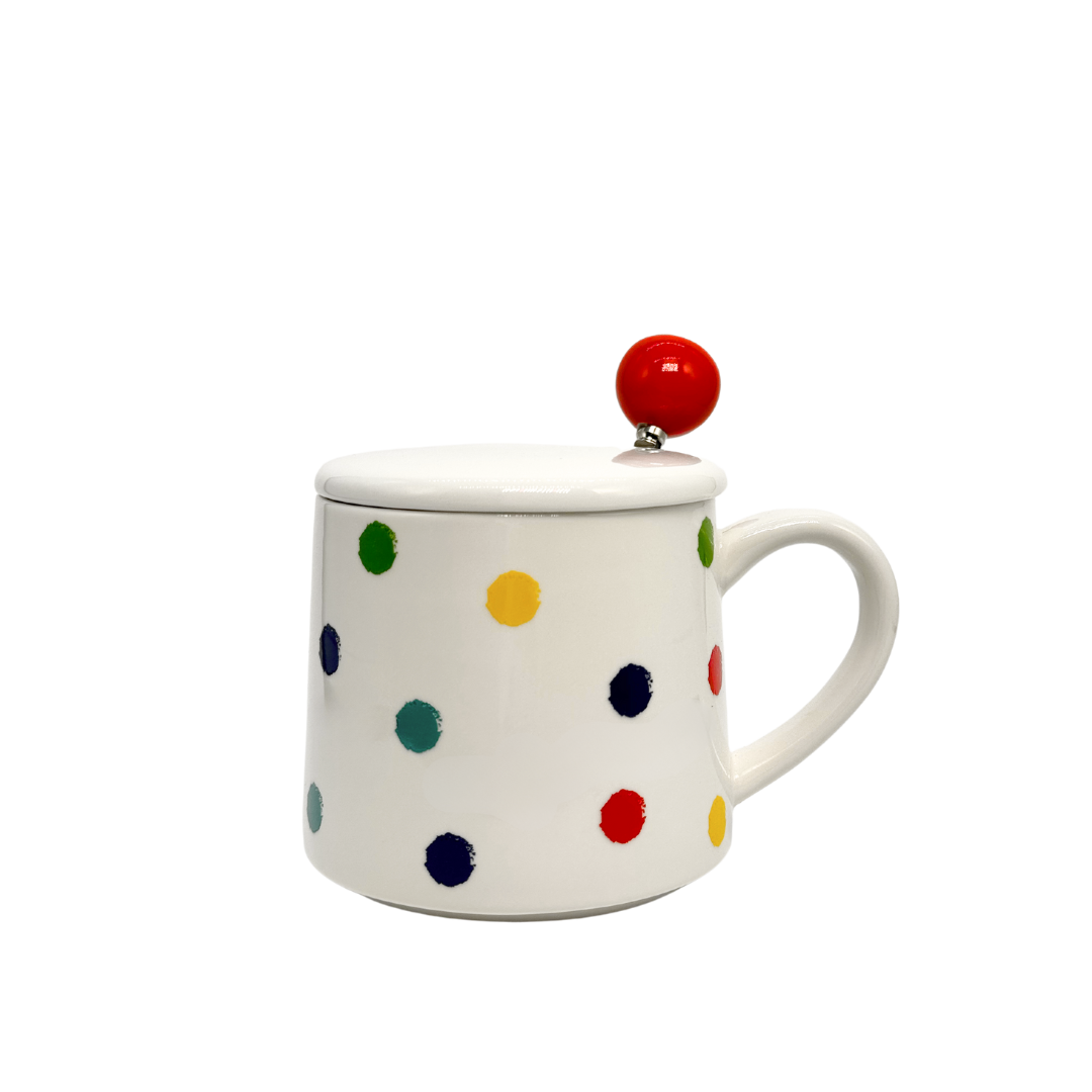 Rainbow Dot Muggy - with lid & stirring spoon