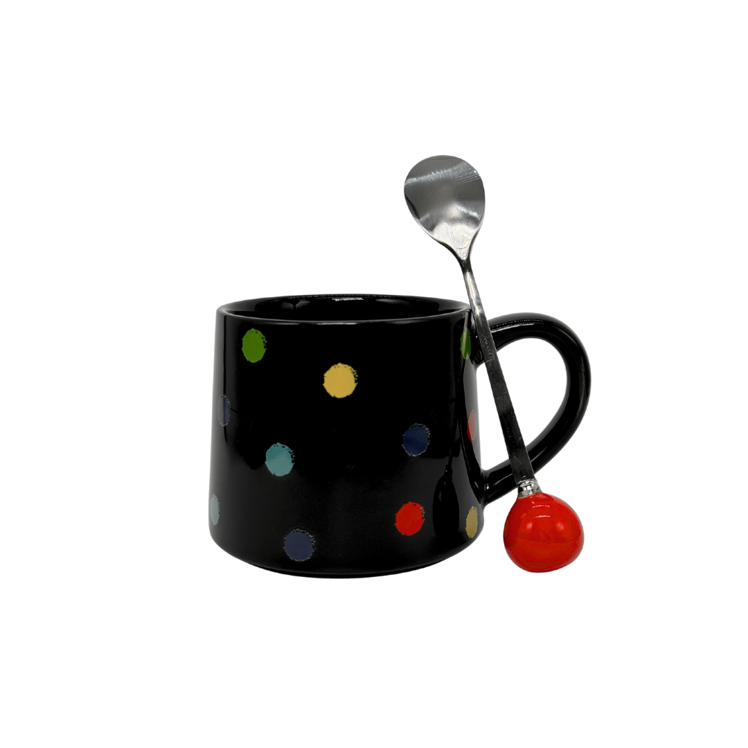 Rainbow Dot Muggy - with lid & stirring spoon