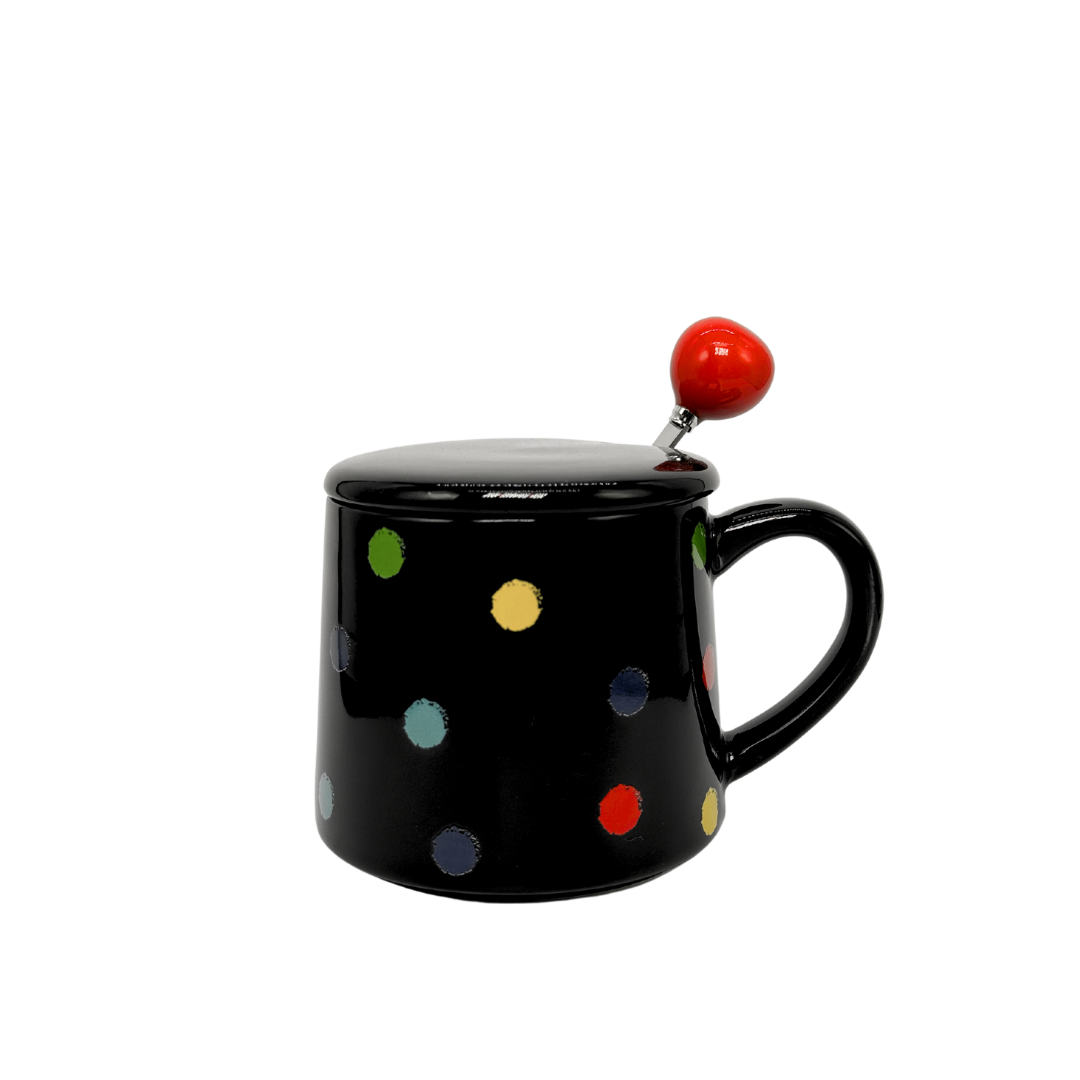 Rainbow Dot Muggy - with lid & stirring spoon