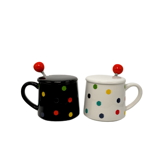 Rainbow Dot Muggy - with lid & stirring spoon